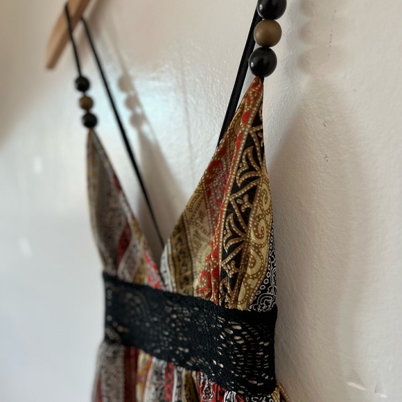 VTG 90s Tricia Fix SUNDRESS small beads 70s crochet lace groovy retro crossback - Picture 9 of 16